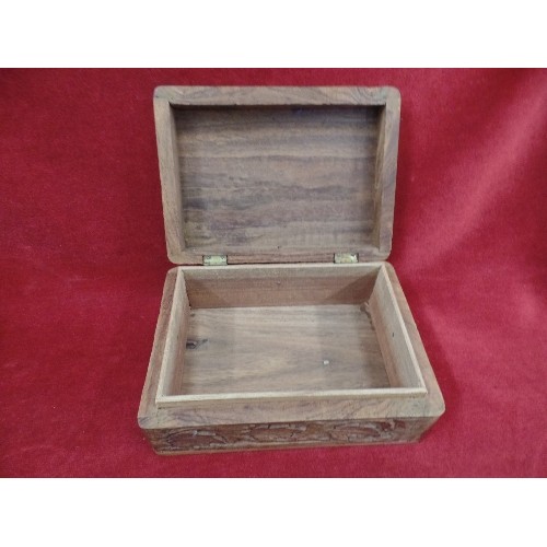 273 - 2 X CARVED WOODEN BOXES. HINGED LIDS.