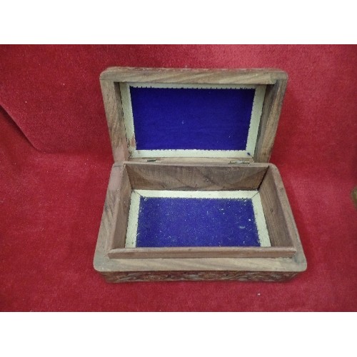 273 - 2 X CARVED WOODEN BOXES. HINGED LIDS.