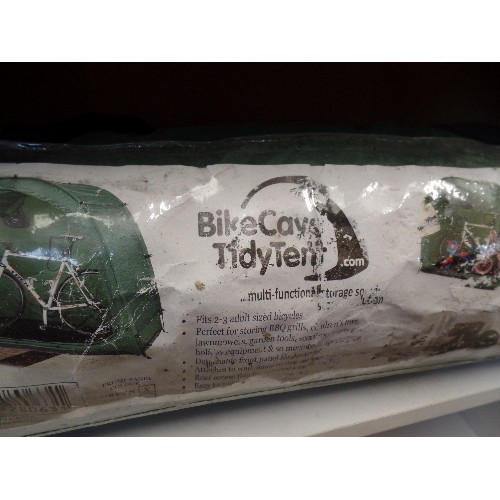 377 - BIKE-CAVE TIDY TENT. BIKE STORE, FOLDS INTO CARRY BAG.