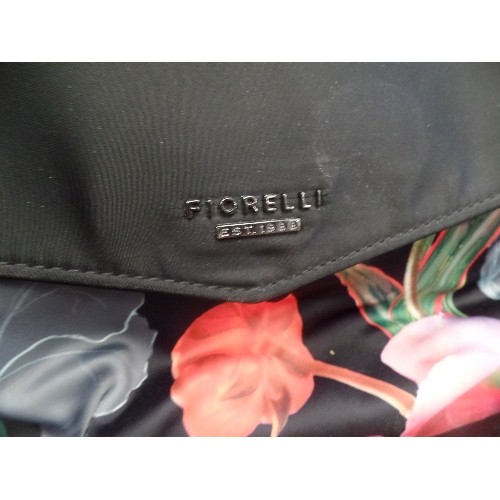 383 - FIORELLI HANDBAG. BLACK & FLORAL 'SATIN'