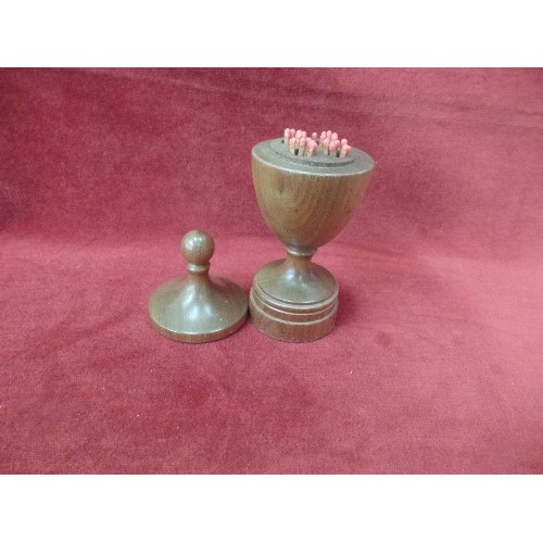 7 - A GOOD QUALITY TURNED WOOD TABLE MATCH HOLDER IN THE FORM OF A CLASSICAL URN