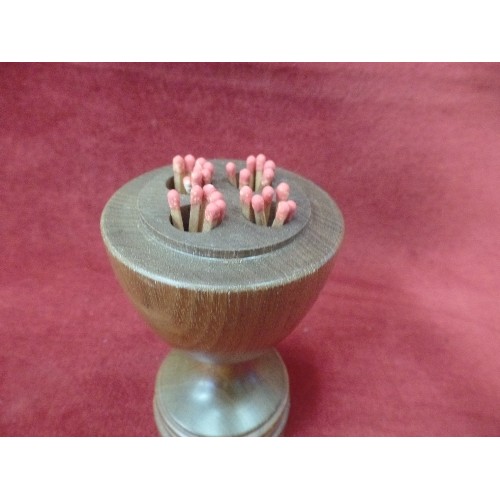 7 - A GOOD QUALITY TURNED WOOD TABLE MATCH HOLDER IN THE FORM OF A CLASSICAL URN