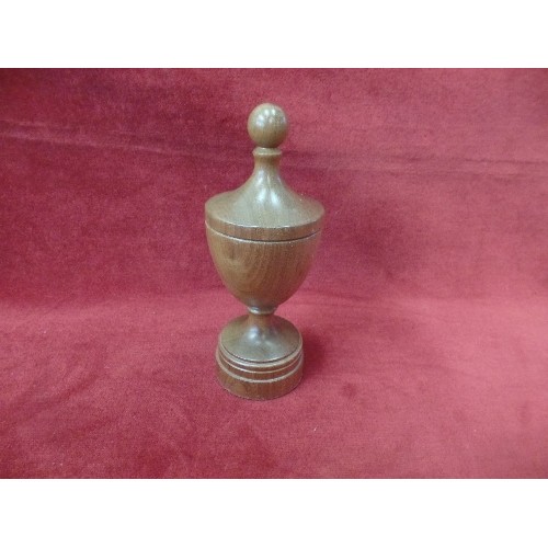 7 - A GOOD QUALITY TURNED WOOD TABLE MATCH HOLDER IN THE FORM OF A CLASSICAL URN