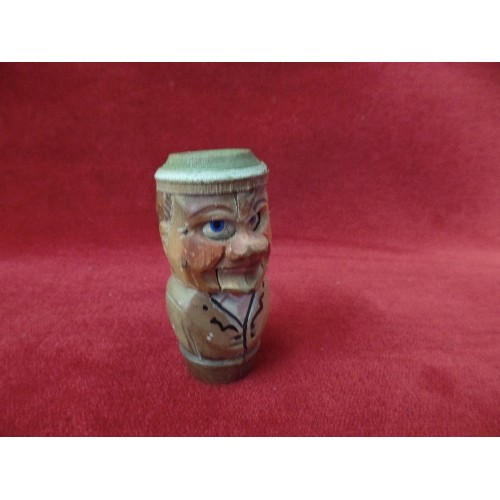 8 - AN UNUSUAL AND WELL MADE VINTAGE WOODEN BLACK FOREST CORK STOPPER, WITH MOVING EYES AND TONGUE