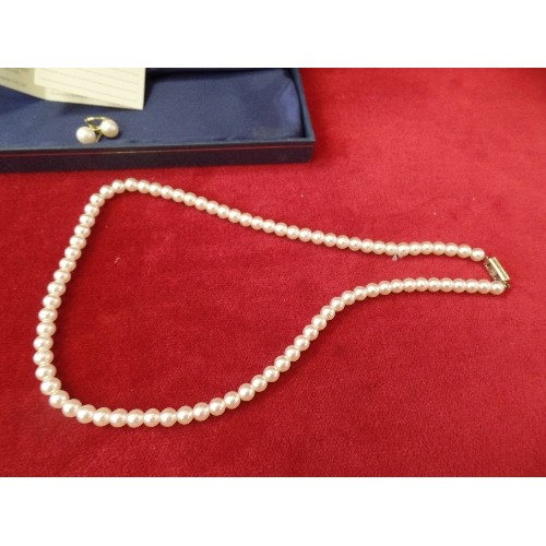 26 - A LOTUS SIMULATED PEARL NECKLACE WITH BOX AND TWO FURTHER SIMULATED PEARL NECKLACES