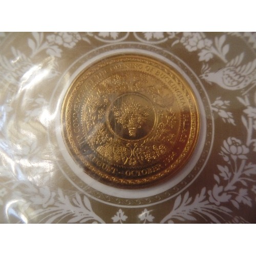 28 - A 1953 CORONATION MEDALLION IN BOX, A GILT MEDAL COMMEMORATING THE OPENING OF BUCKINGHAM PALACE AND ... 