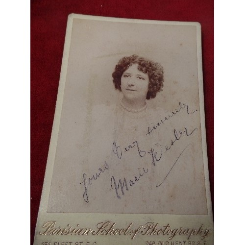 30 - TWO EDWARDIAN CABINET PHOTOGRAPHS, ONE WITH SIGNATURE WRITTEN ACROSS - POSSIBLY AN ACTRESS