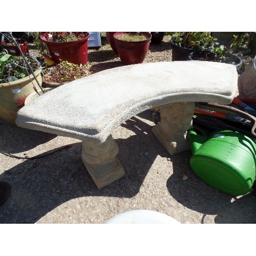 428 - SQUIRREL SET. CURVED GARDEN SEAT ON SQUIRREL PLINTHS.