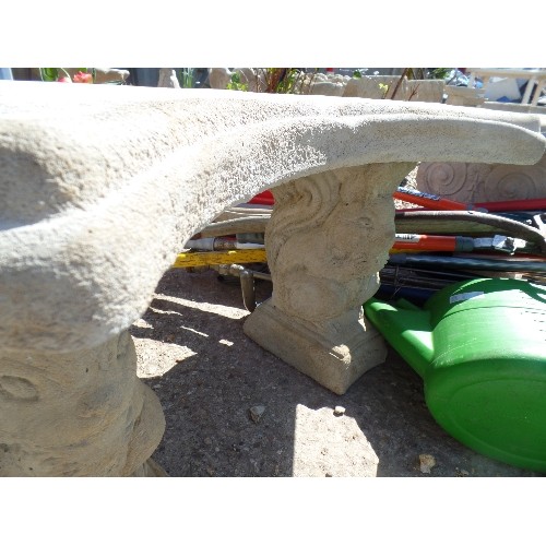 428 - SQUIRREL SET. CURVED GARDEN SEAT ON SQUIRREL PLINTHS.