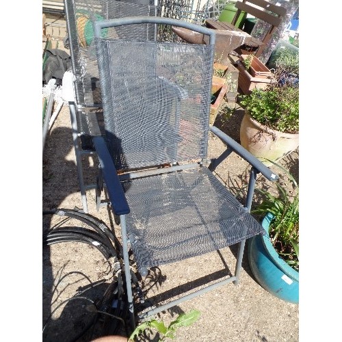 PAIR OF MESH GARDEN CHAIRS, ON ALUMINIUM FRAMES.