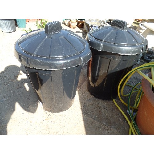 540 - PAIR OF PLASTIC 80LT DUSTBINS. ALMOST NEW CONDITION.