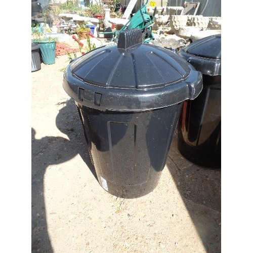 540 - PAIR OF PLASTIC 80LT DUSTBINS. ALMOST NEW CONDITION.