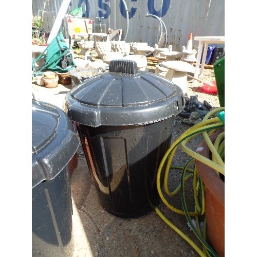 540 - PAIR OF PLASTIC 80LT DUSTBINS. ALMOST NEW CONDITION.