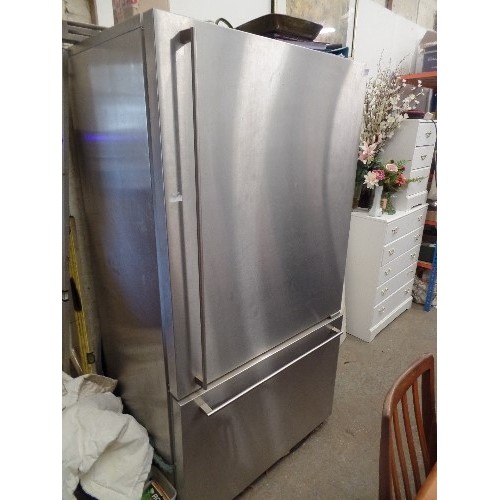 597 - GAGGENAU BRUSHED STEEL FRIDGE FREEZER - NEEDS THERMOSTAT - VERY EXPENSIVE WHEN NEW - SLIDING DRAWER ... 