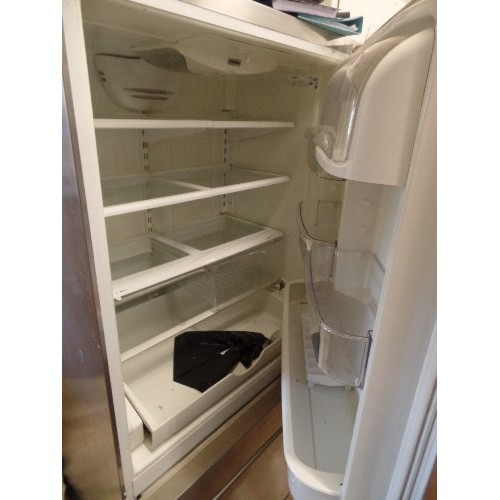 597 - GAGGENAU BRUSHED STEEL FRIDGE FREEZER - NEEDS THERMOSTAT - VERY EXPENSIVE WHEN NEW - SLIDING DRAWER ... 