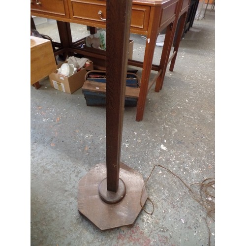 132 - MID-CENTURY WOODEN STANDARD LAMP BASE. SQUARE TAPERED COLUMN AND OCTAGONAL BASE.