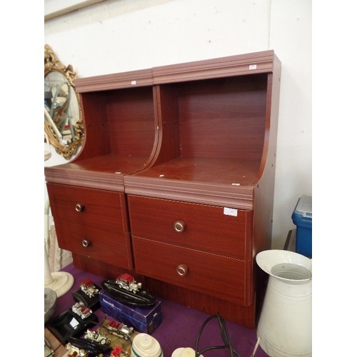 150 - PAIR OF BEDSIDE CABINETS. DARK WOOD EFFECT, WITH TOP SECTION AND 2 LOWER DRAWERS.