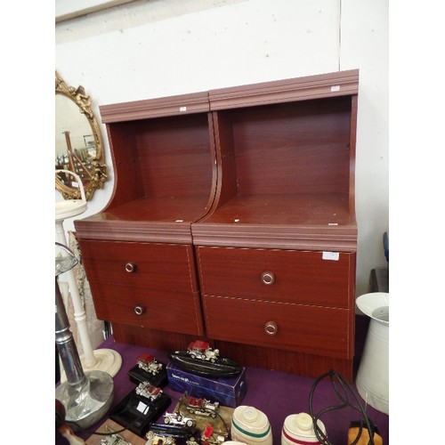 150 - PAIR OF BEDSIDE CABINETS. DARK WOOD EFFECT, WITH TOP SECTION AND 2 LOWER DRAWERS.
