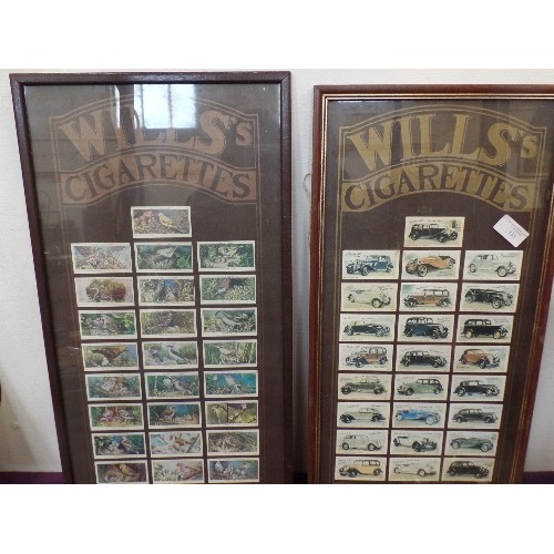 135 - WILL'S CIGARETTE CARDS, DISPLAYED IN 2 FRAMED/GLAZED WILL'S FRAMES. CLASSIC CARS, AND BIRDS.