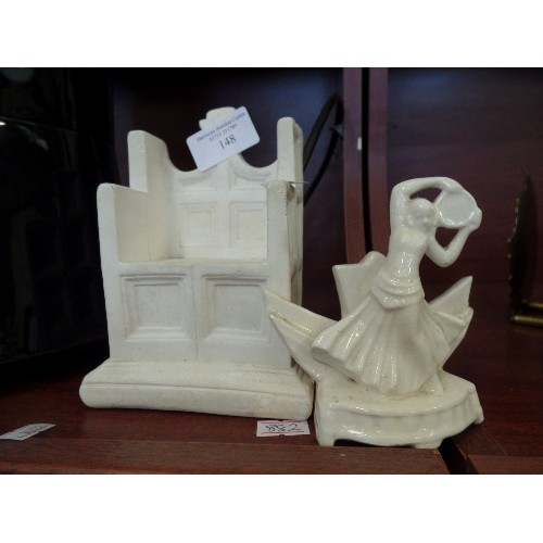 148 - 2 SMALL DECORATIVE ITEMS. A THRONE AND A FIGURE.
