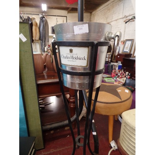 231 - VINTAGE CHARLES HEIDSIECK CHAMPAGNE BUCKET, ON WROUGHT IRON STAND.