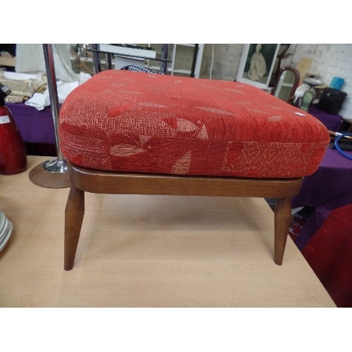 198 - RETRO-VINTAGE ERCOL STOOL, WITH DEEP PADDED CUSHION.