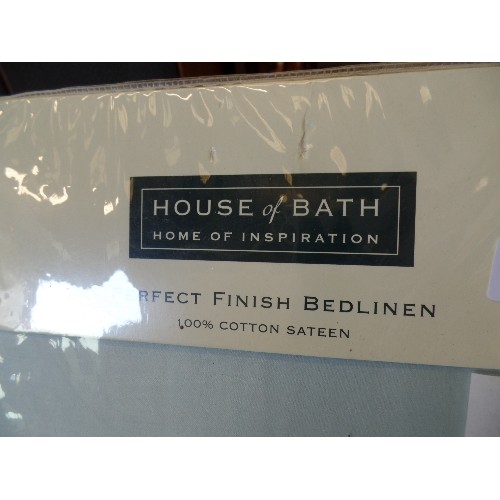 108 - NEW/PACKAGED 'HOUSE OF BATH' COTTON SATEEN BEDLINEN. FLAT DOUBLE SHEET. PALE SAGE.