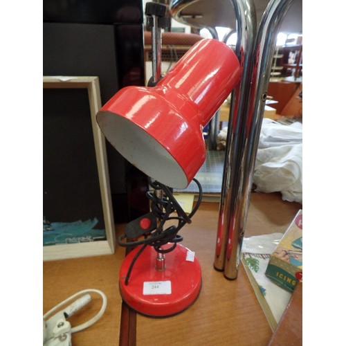 244 - SMALL RETRO RED ADJUSTABLE DESK LIGHT.