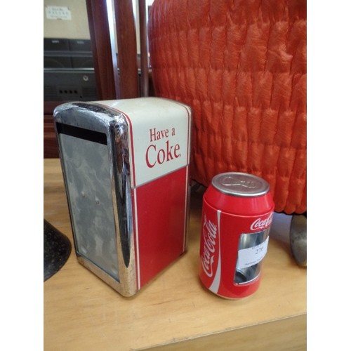 270 - COCA-COLA BRANDED NAPKIN DISPENSER, AND COCA-COLA CANNISTER/PEN POT.