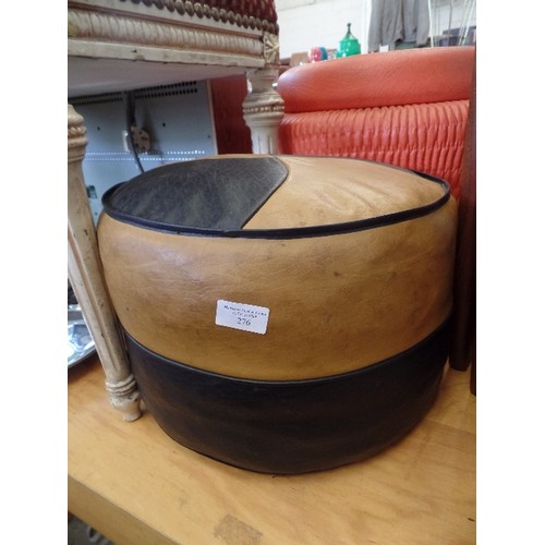 276 - RETRO LEATHERETTE 2-TONE POUFFE/FOOTSTOOL. CARAMEL & CHOCOLATE. CIRCULAR.