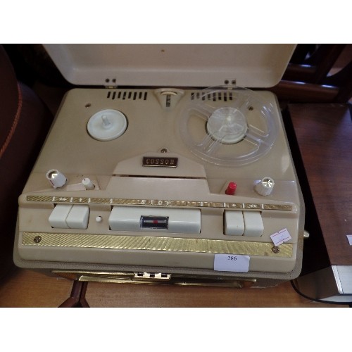 286 - VINTAGE 1960'S COSSOR CR REEL TO REEL TAPE RECORDER.  CREAM/BRASS CASING.