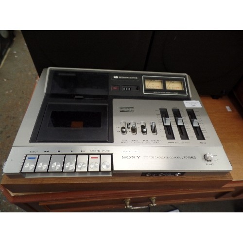 288 - VINTAGE SONY TC-144CS STEREO CASSETTE RECORDER. WOOD-EFFECT CASING. WITH PAIR OF MATCHING SLIM PROFI... 