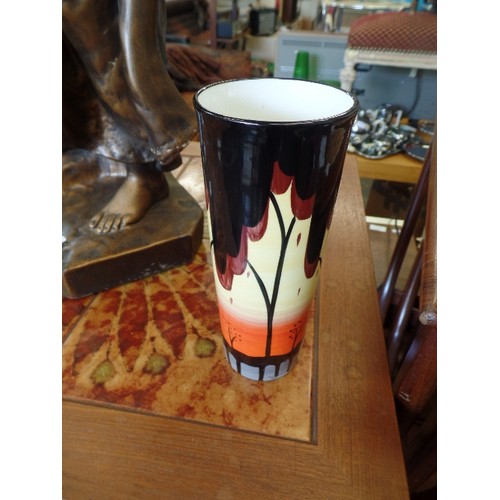 296 - LOVELY HAND-PAINTED ART DECO SUNSET VASE. 'BRIAN WOOD-ENGLAND' SIGNED 'L.OAKLEY, ARIZONA'