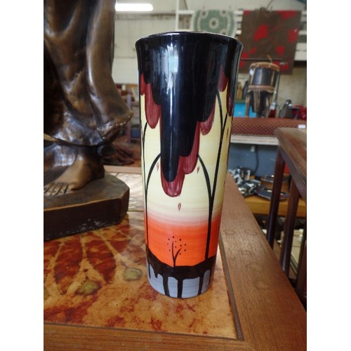 296 - LOVELY HAND-PAINTED ART DECO SUNSET VASE. 'BRIAN WOOD-ENGLAND' SIGNED 'L.OAKLEY, ARIZONA'