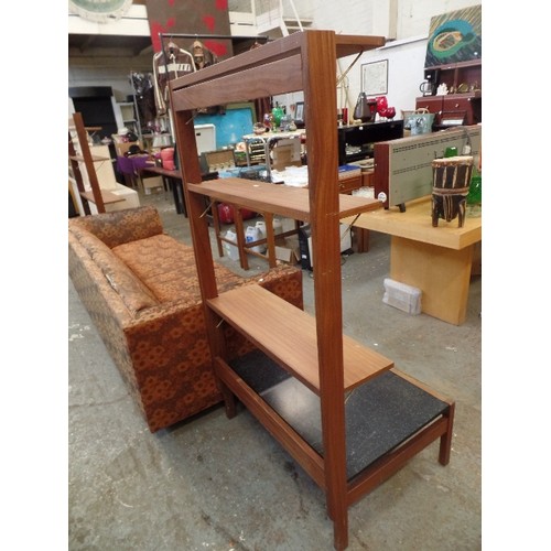 311 - MID-CENTURY OPEN SHELVING SYSTEM. DARK TEAK WITH A BLACK BASE. MATCHES LOT 314 & OTHER ITEMS COMING ... 