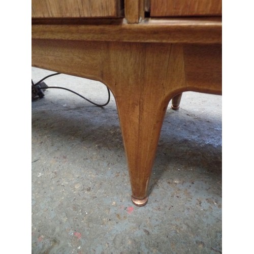 308 - BEAUTIFUL McINTOSH MID-CENTURY TEAK SIDEBOARD. 202CM W. LOVELY ROLLED HANDLE DETAIL. TAPERED LEGS WI... 