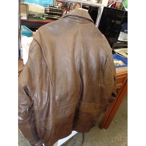 237 - VINTAGE BROWN 'FAME LEATHER' GENUINE SOFT LEATHER BOMBER JACKET. ZIP-UP. [MENS M]