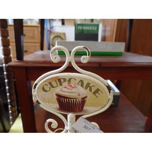 307 - VINTAGE STYLECRAFT-MIDWINTER 2-TIER CAKE STAND, TOGETHER WITH A TALL WIRE CUP-CAKE STAND IN CREAM.