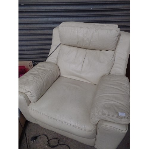 366 - RETRO CREAM LEATHER ELECTRIC RECLINING ARMCHAIR - WORKING