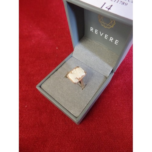 14 - 9ct GOLD AND SHELL CAMEO RING WEIGHT 2.82gr
SIZE S