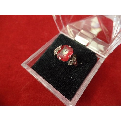 22 - VINTAGE SILVER RING LARGE RED STONE