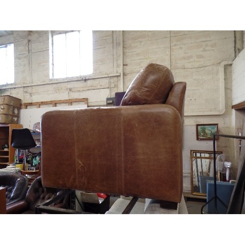 337 - 3-SEATER CLUB STYLE LEATHER SOFA. CIGAR BROWN.