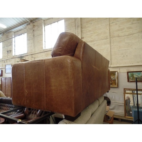 337 - 3-SEATER CLUB STYLE LEATHER SOFA. CIGAR BROWN.