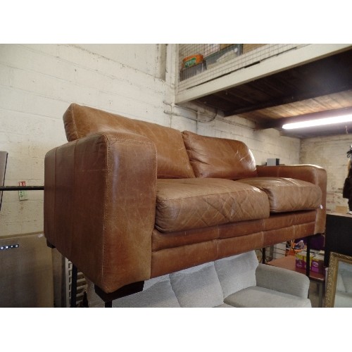 337 - 3-SEATER CLUB STYLE LEATHER SOFA. CIGAR BROWN.