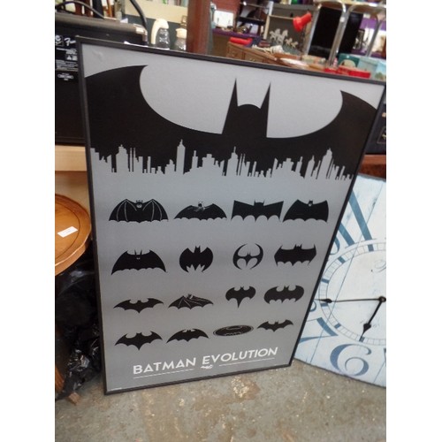 344 - LARGE 'BATMAN EVOLUTION' POSTER. GREY & BLACK IN SLIM PROFILE BLACK FRAME.