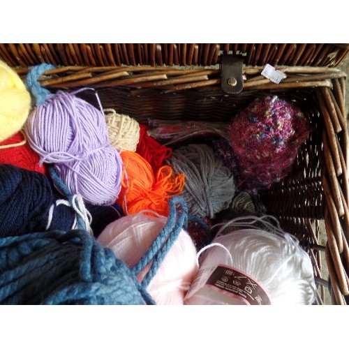 358 - LARGE PICNIC HAMPER FULL OF BALLS OF WOOL.