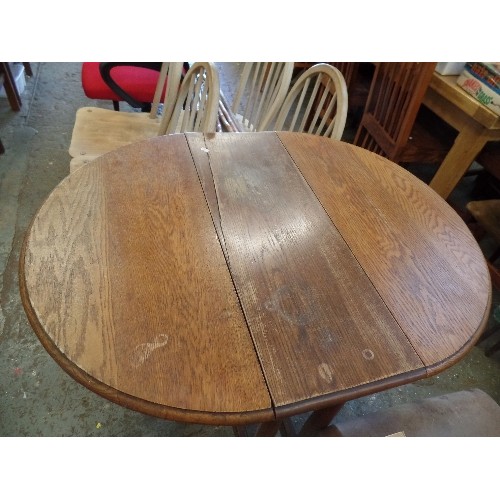 406 - VINTAGE OAK DROP-LEAF TABLE, WITH TURNED LEGS.