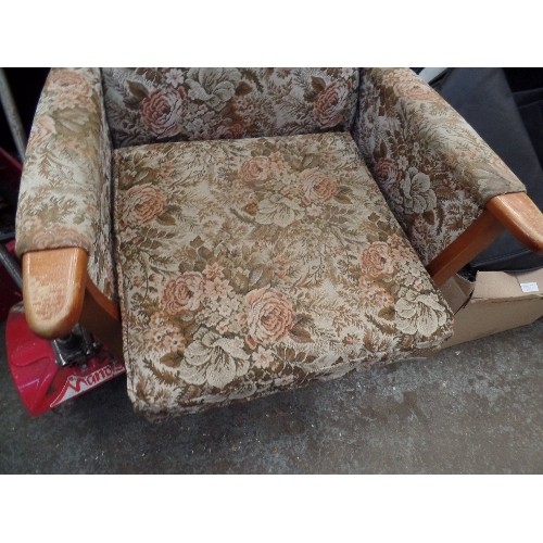 436 - LIGHTWEIGHT ARMCHAIR. TAPESTRY FABRIC. CREAM/RUST/BROWN