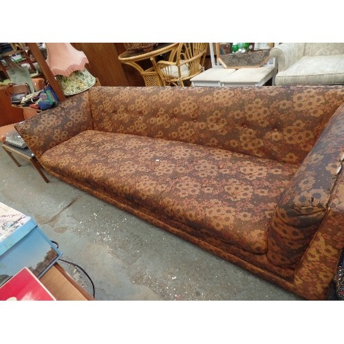 312 - LARGE RETRO-VINTAGE G-PLAN 4-5 SEATER SOFA. FLORAL 70'S FABRIC IN CARAMEL, BROWN & ORANGE. FABRIC IS... 