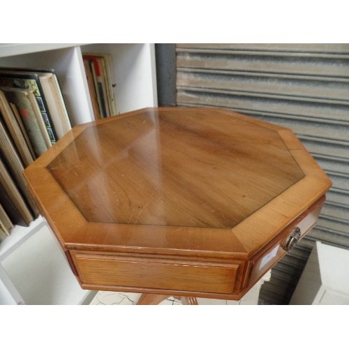 362 - OCTAGONAL WINE TABLE WITH DRAWERS. ON PEDESTAL BASE.